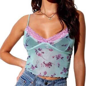 Lace Floral Strap Tank Top